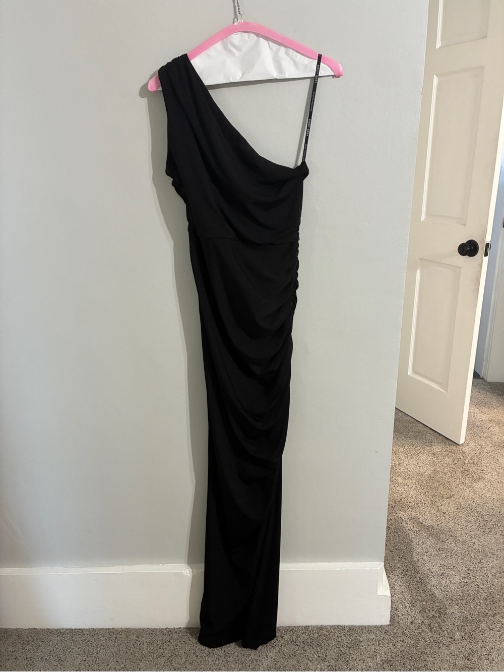 Birdy Grey Black One-Shoulder Ruched Gown